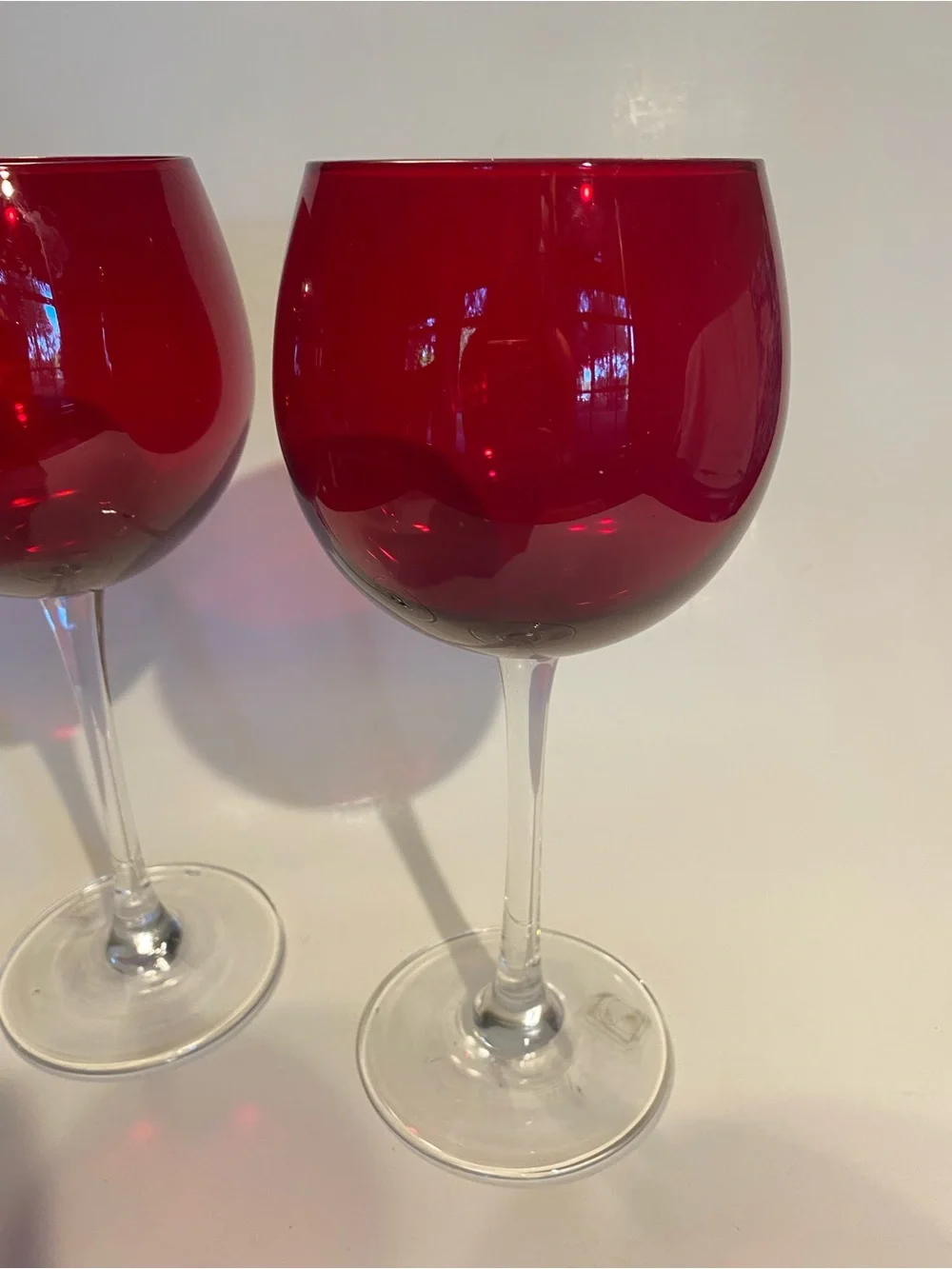 Circleware Ruby Red Wine Glasses Set of 2 Balloon Bowl 8” Tall Holiday Goblets